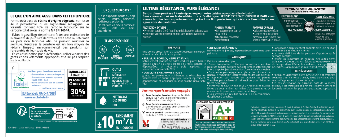 Peinture mur gris zinc velours V33 Resist extrême cuisine et bain 2L