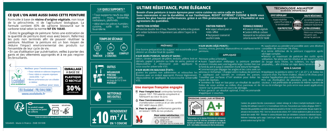 Peinture mur ombre noire velours V33 Resist extrême cuisine et bain 2L