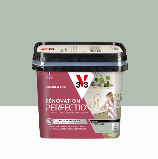 Peinture meuble vert sauge satin V33 Rénovation cuisine et bain 0.75l