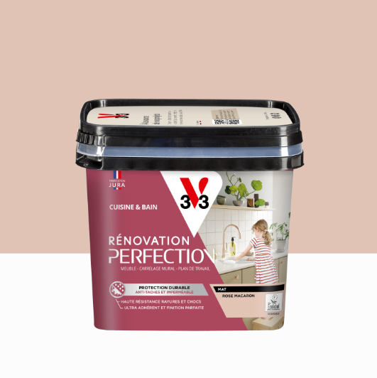 Peinture meuble rose macaron mat V33 Rénovation cuisine et bain 0.75l