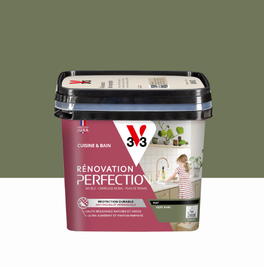 Peinture meuble vert kaki mat V33 Rénovation cuisine et bain 0.75l