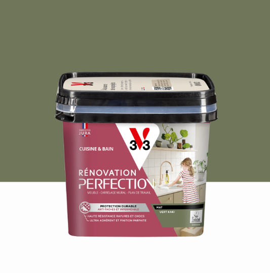 Peinture meuble vert kaki mat V33 Rénovation cuisine et bain 0.75l