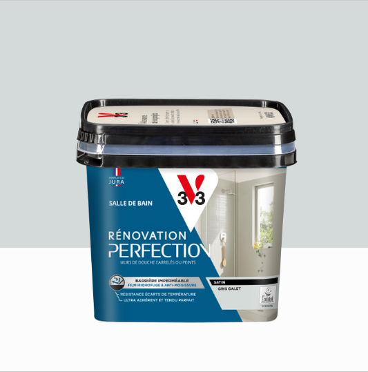 Peinture mur, carrelage gris galet satin V33 Rénovation cuisine et bain 0.75L