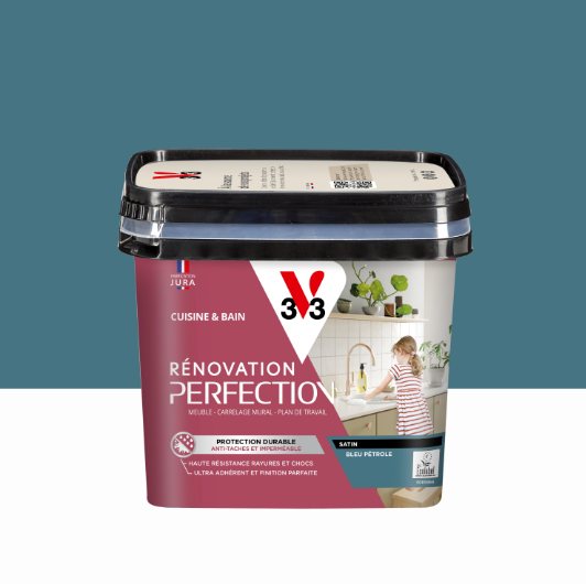 Peinture meuble bleu pétrole satin V33 Rénovation cuisine et bain 0.75L