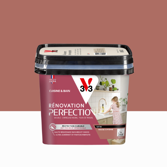 Peinture meuble rouge cayenne satin V33 Rénovation cuisine et bain 0.75l
