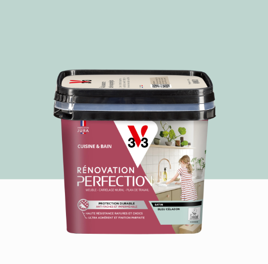 Peinture meuble bleu céladon satin V33 Rénovation cuisine et bain 0.75l