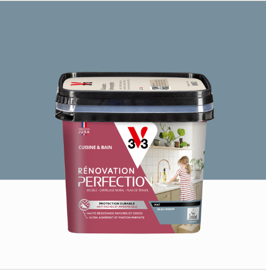 Peinture meuble bleu denim mat V33 Rénovation cuisine et bain 0.75l