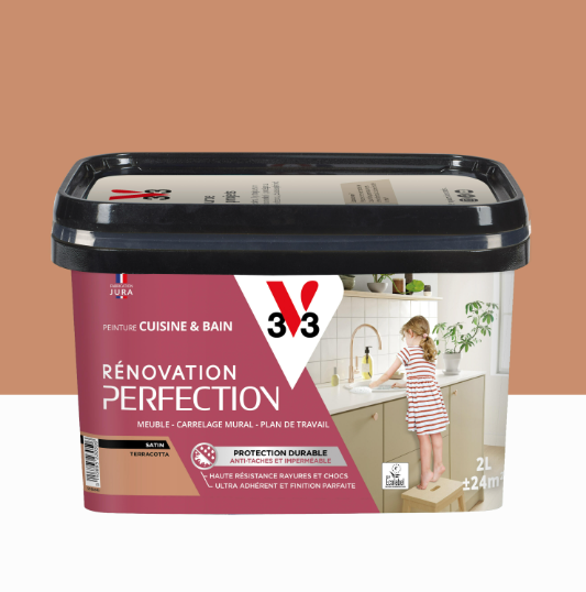 Peinture meuble terracotta satin V33 Rénovation cuisine et bain 2L