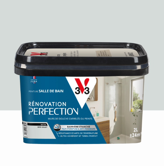 Peinture mur, carrelage gris galet satin V33 Rénovation cuisine et bain 2L