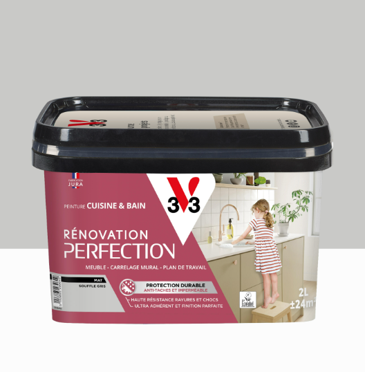 Peinture meuble souffle gris mat V33 Rénovation cuisine et bain 2L