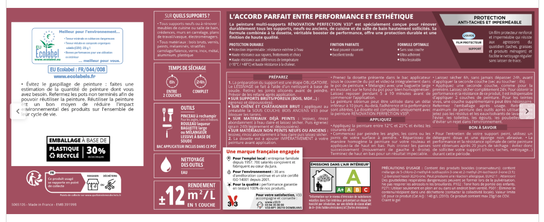 Peinture meuble bleu pétrole satin V33 Rénovation cuisine et bain 2L