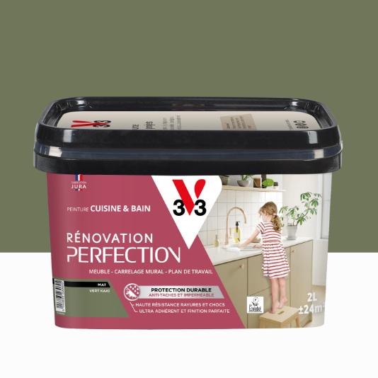 Peinture meuble vert kaki mat V33 Rénovation cuisine et bain 2L