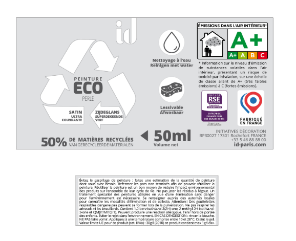 Peinture mur, plafond perle satin ID Eco 0.05L