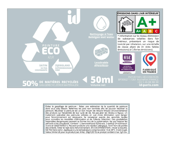 Peinture mur, plafond azur satin ID Eco 0.05L