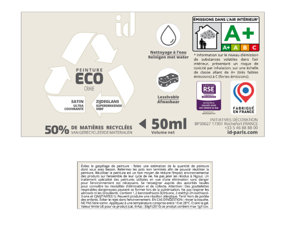 Peinture mur, plafond craie satin ID Eco 0.05L