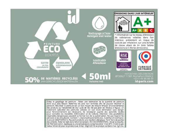 Peinture mur, plafond eucalyptus satin ID Eco 0.05L