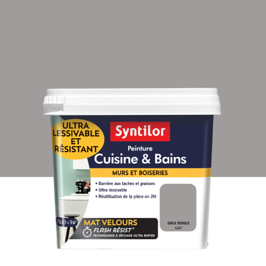 Peinture mur, boiserie gris seigle mat SYNTILOR Cuisine et bains 0.75l