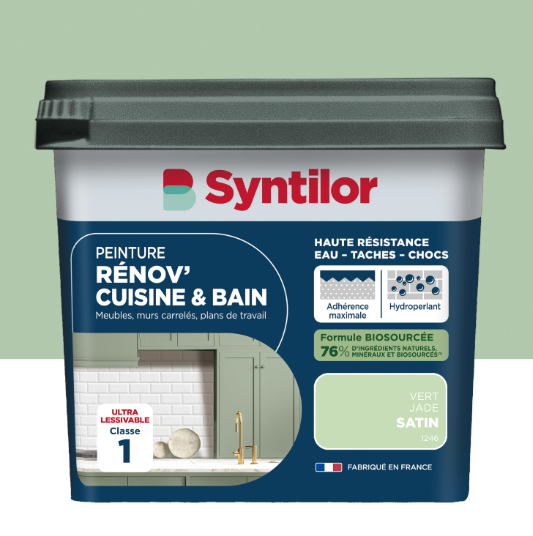 Peinture meuble vert jade satin SYNTILOR Rénov' cuisine et bain 0.75L