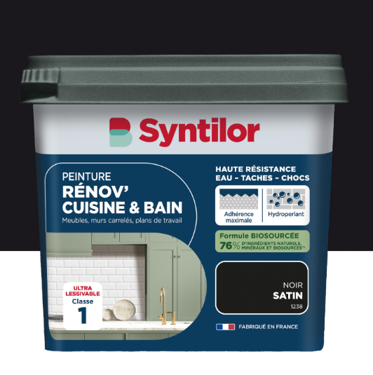 Peinture meuble noir satin SYNTILOR Rénov' cuisine et bain 0.75L