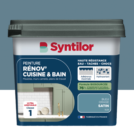 Peinture meuble bleu orage satin SYNTILOR Rénov' cuisine et bain 0.75L