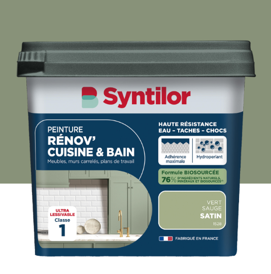 Peinture meuble vert sauge satin SYNTILOR Rénov' cuisine et bain 0.75L