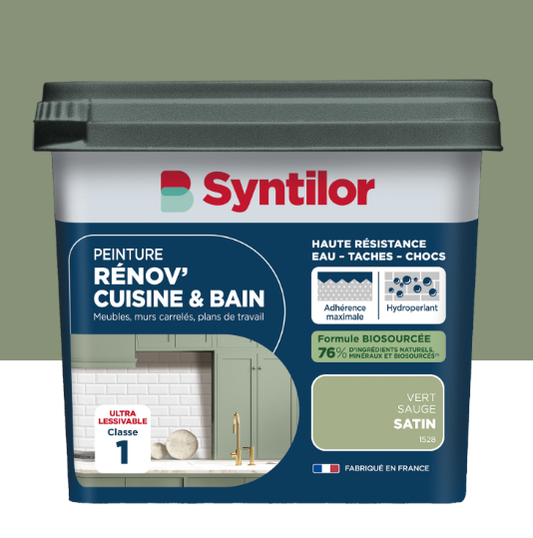 Peinture meuble vert sauge satin SYNTILOR Rénov' cuisine et bain 0.75L