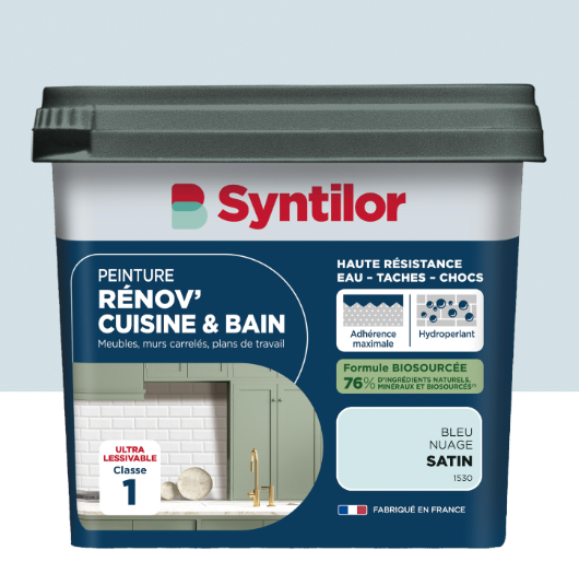 Peinture meuble bleu nuage satin SYNTILOR Rénov' cuisine et bain 0.75L