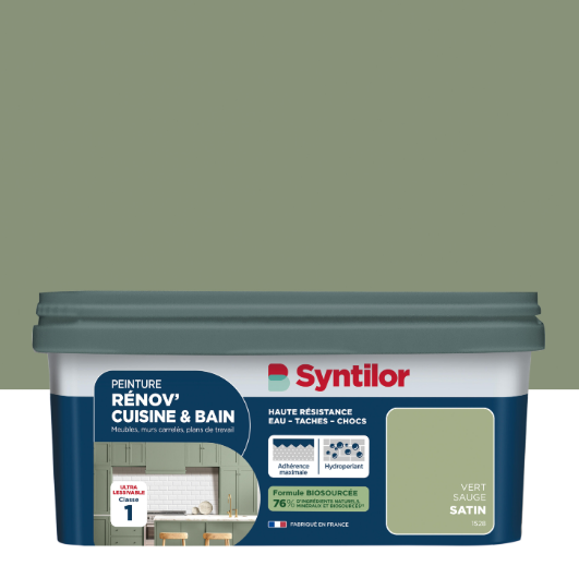 Peinture meuble vert sauge satin SYNTILOR Rénov' cuisine et bain 2L