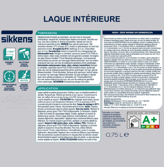 Peinture boiserie blanc silice satin SIKKENS Laque intérieure 0.75l