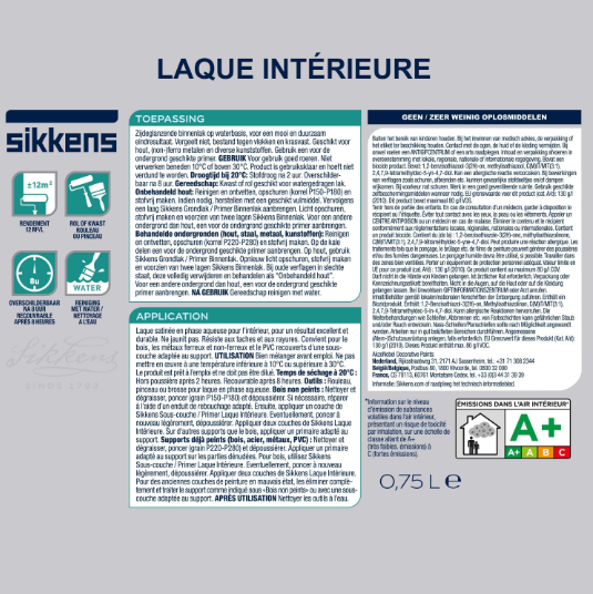 Peinture boiserie, radiateur blanc sable satin SIKKENS Laque intérieure 0.75L