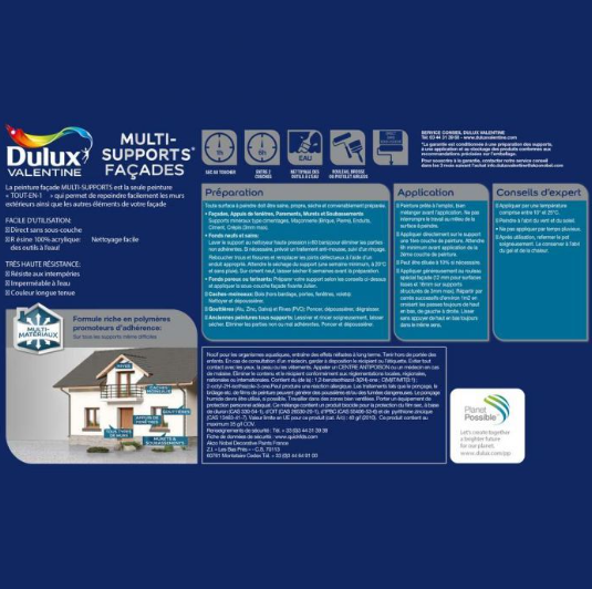 Peinture extérieure façade Ecran+ ms DULUX VALENTINE ton pierre mat 2.5l