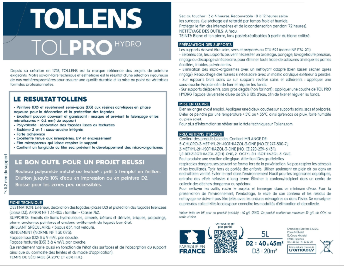 Peinture extérieure façade Tolpro universelle TOLLENS PRO ton pierre mat 5l