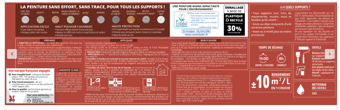 Peinture extérieure façade Easy rénovation V33 noir ral 9005 mat 10l
