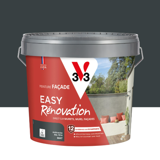 Peinture extérieure façade Easy rénovation V33 anthracite ral 7016 mat 10l