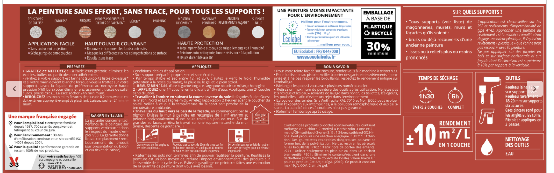 Peinture extérieure façade Easy rénovation V33 anthracite ral 7016 mat 10l