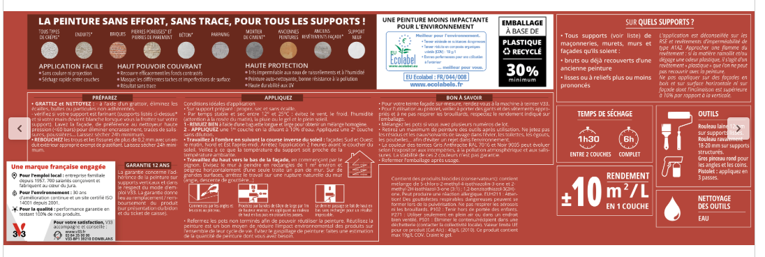 Peinture extérieure façade Easy rénovation V33 meulière mat 10l