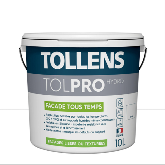 Peinture extérieure façade Tolpro tous temps TOLLENS PRO blanc mat 10l