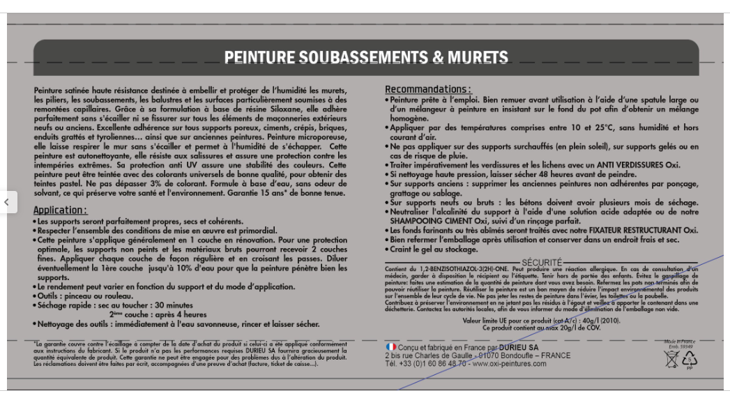 Peinture extérieure façade , OXI ton pierre satiné 2.5l
