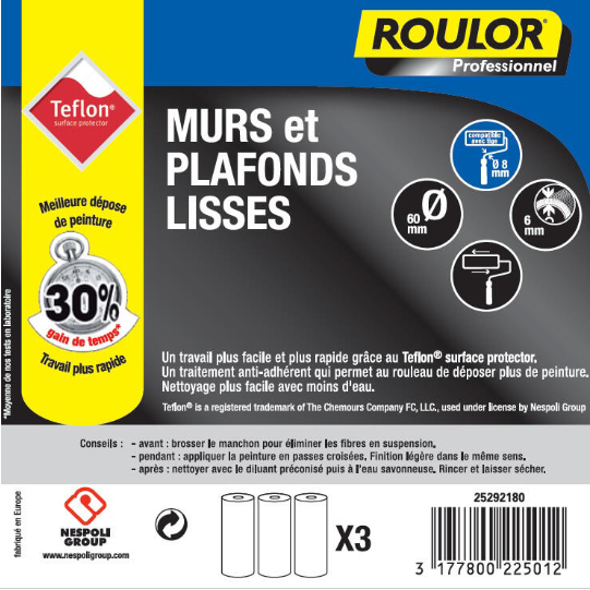 Lot de 3 manchons toute peinture pour mur et plafond, ROULOR, l.180 mm