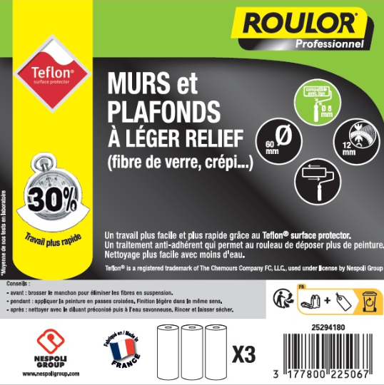 Lot de 3 recharges pour peindre une surface irrégulière l.180 mm ROULOR