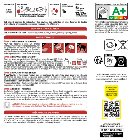 Enduit de rebouchage en poudre , AXTON blanc 1 kg