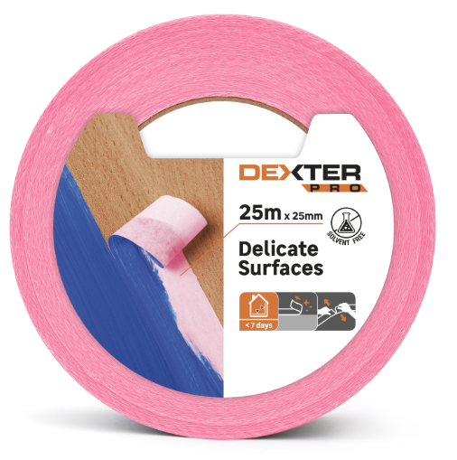 Ruban de masquage DEXTER l.25 mm x L.25 m surfaces délicates rose