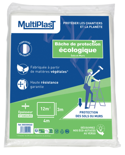 Bâche de protection écologique feuille plastique MULTIPLAST, L.4 x l.3 m