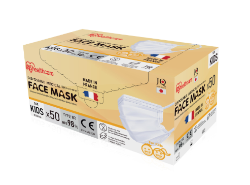 Lot de 50 masques chirurgicaux type IIR, IRIS OHYAMA, blanc, taille junior
