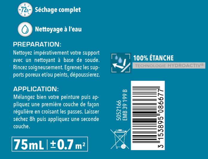 Testeur peinture mur blanc satin V33 Rénovation cuisine et bain 75ML