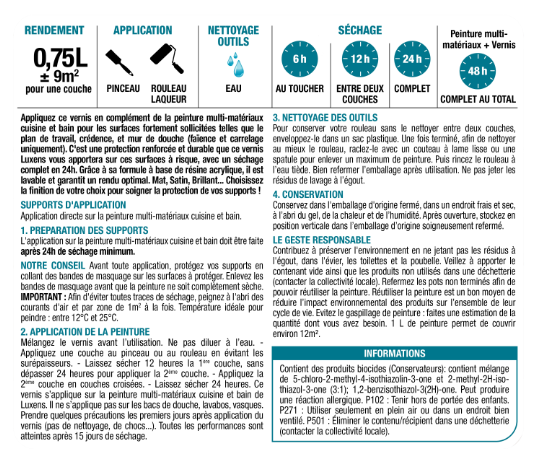 Vernis Cuisine et bain, LUXENS, incolore mat, 0.75 l