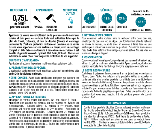 Vernis Cuisine et bain, LUXENS, incolore brillant, 0.75 l