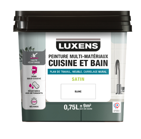 Peinture carrelage, meuble, crédence blanc satin LUXENS Cuisine et bain 0.75L