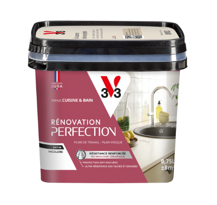 Vernis Rénovation cuisine et bain, V33, incolore satiné, 0.75L