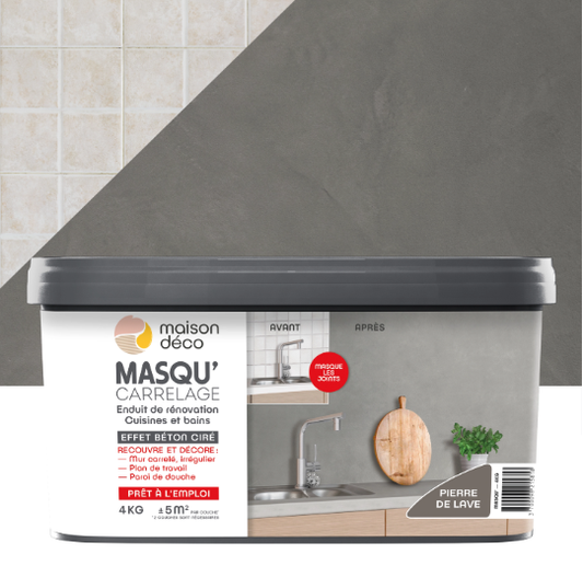 Enduit décoratif Masqu'carrelage béton MAISON DECO, pierre de lave, 4 kg